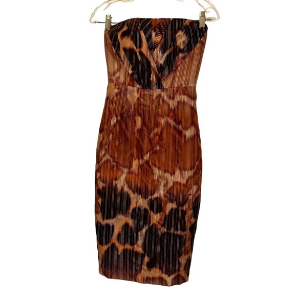 tracy reese rust brown ombre GIRAFFE print strapless cotton dress Summer… - Picture 1 of 5